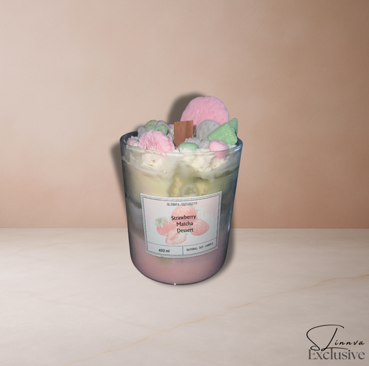 Strawberry Matcha whipped cream dessert candle