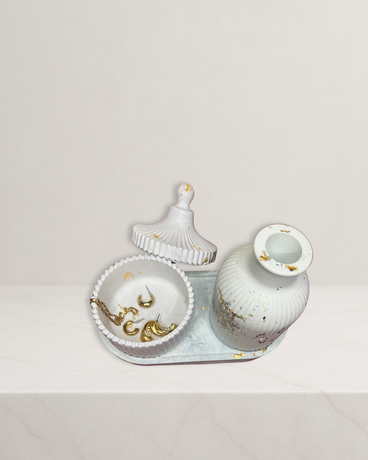 Luxury 3-Piece decorative tray,jewelry Jar & Vase set