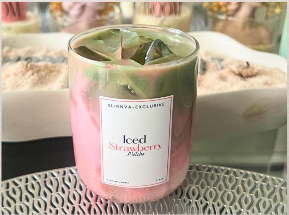 Iced strawberry matcha latte scented