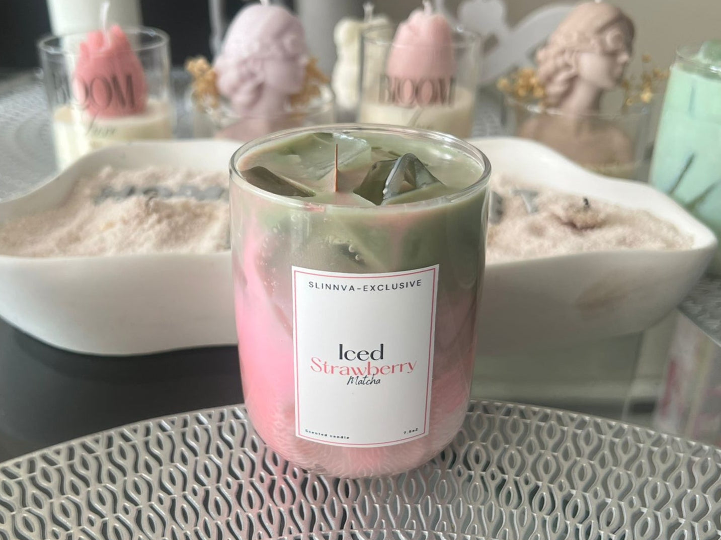 Iced strawberry matcha latte scented
